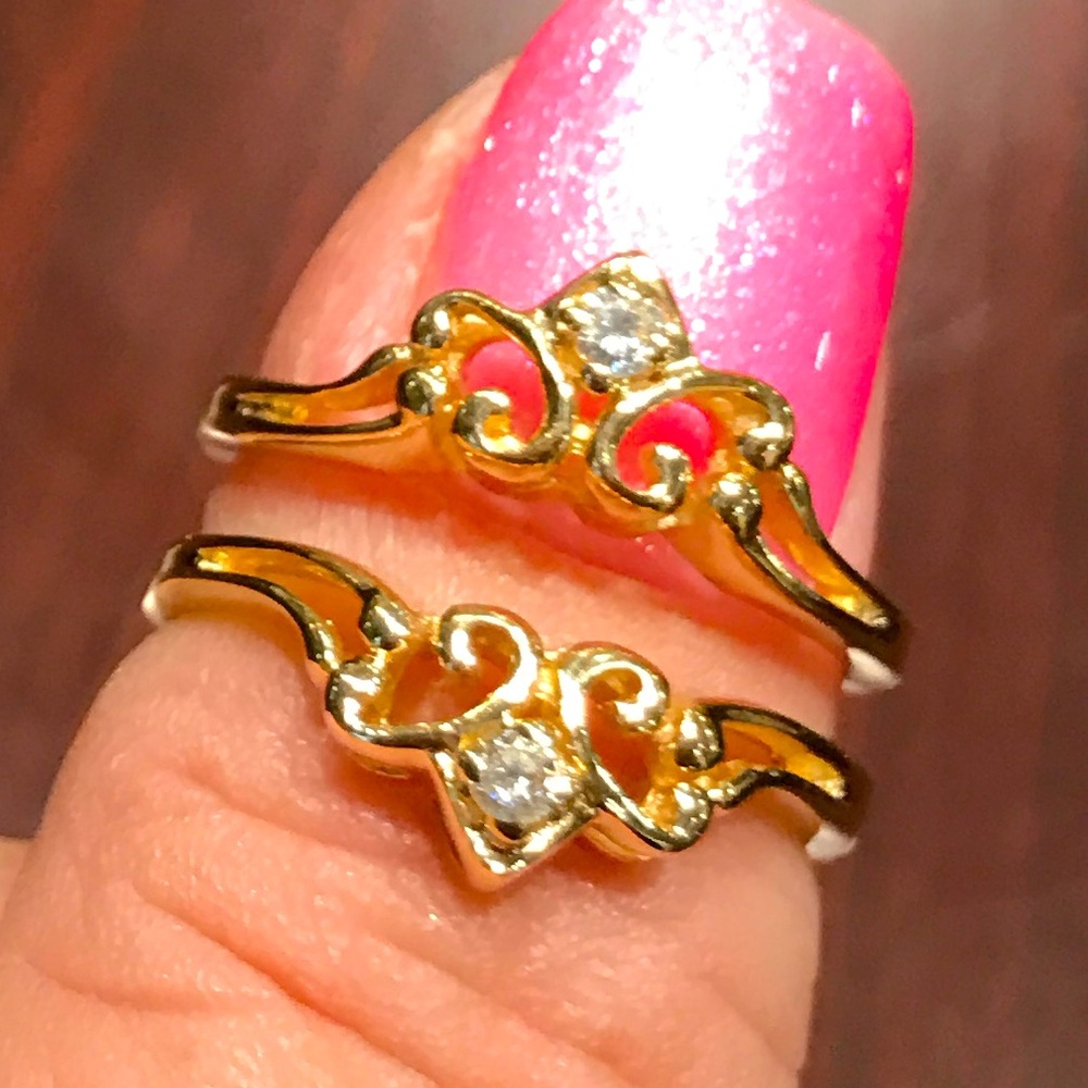 Fleur De Lis Wedding Ring Enhancer/Guard 14 Karat Gold w/ Diamond accents sz 6